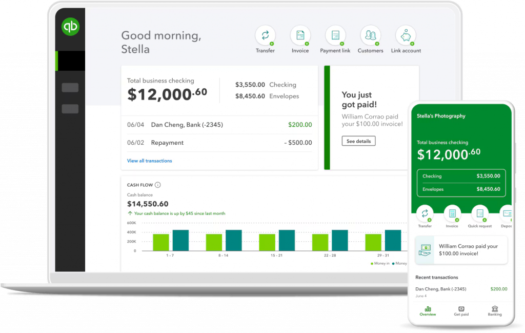 quickbooks dashboard handling accounting