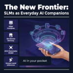 Illustration of a small AI assistant helping users on mobile and edge devices in everyday life