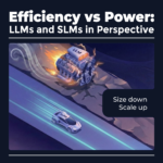 Comparison diagram showing LLM vs. SLM highlighting differences in power, efficiency, cost, and use cases.