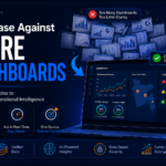A minimalist editorial graphic illustrating the case against dashboards showing cluttered data charts vs a single clear action