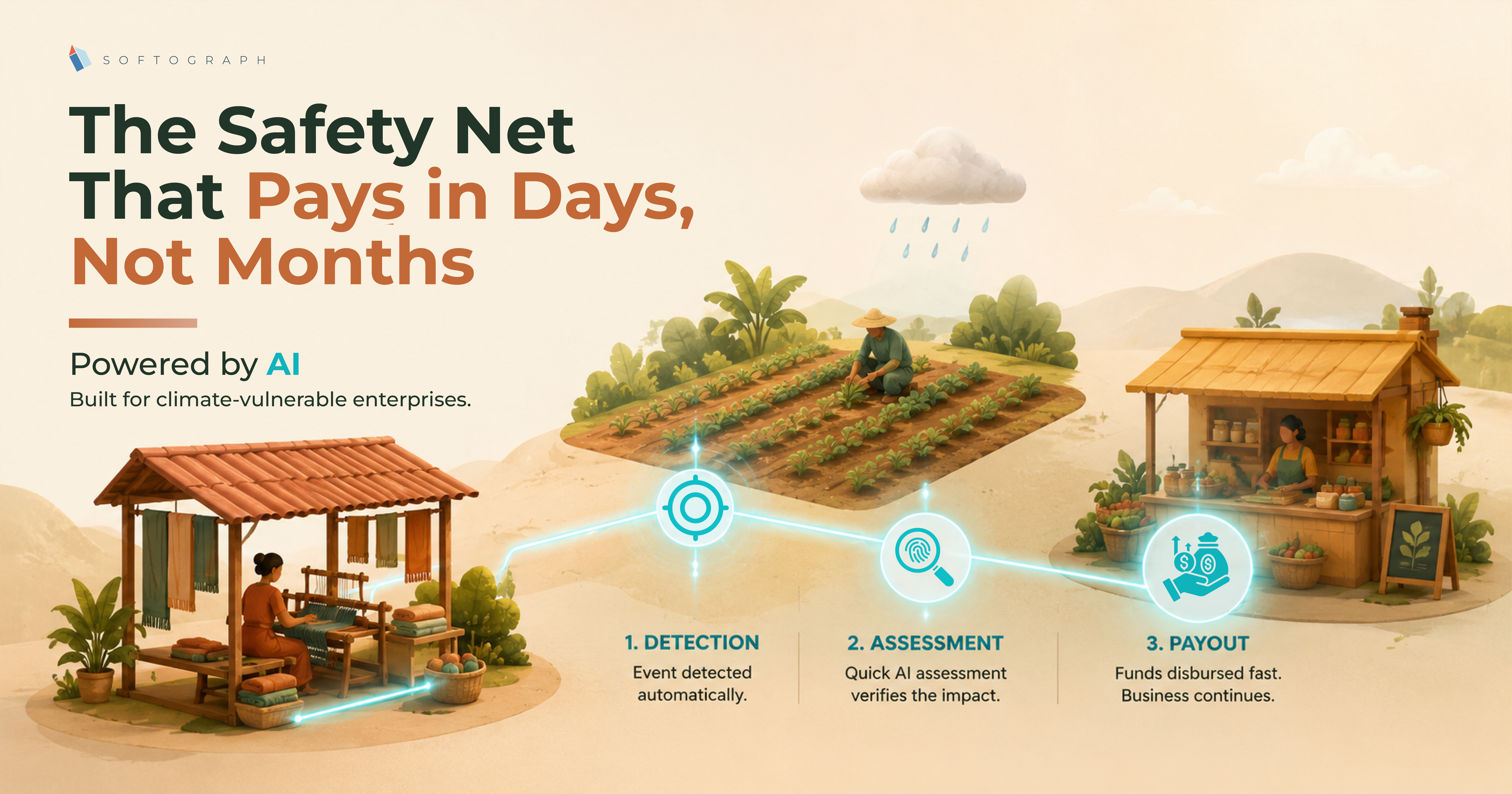 AI technology validating climate microinsurance claims for a flood-affected small enterprise.