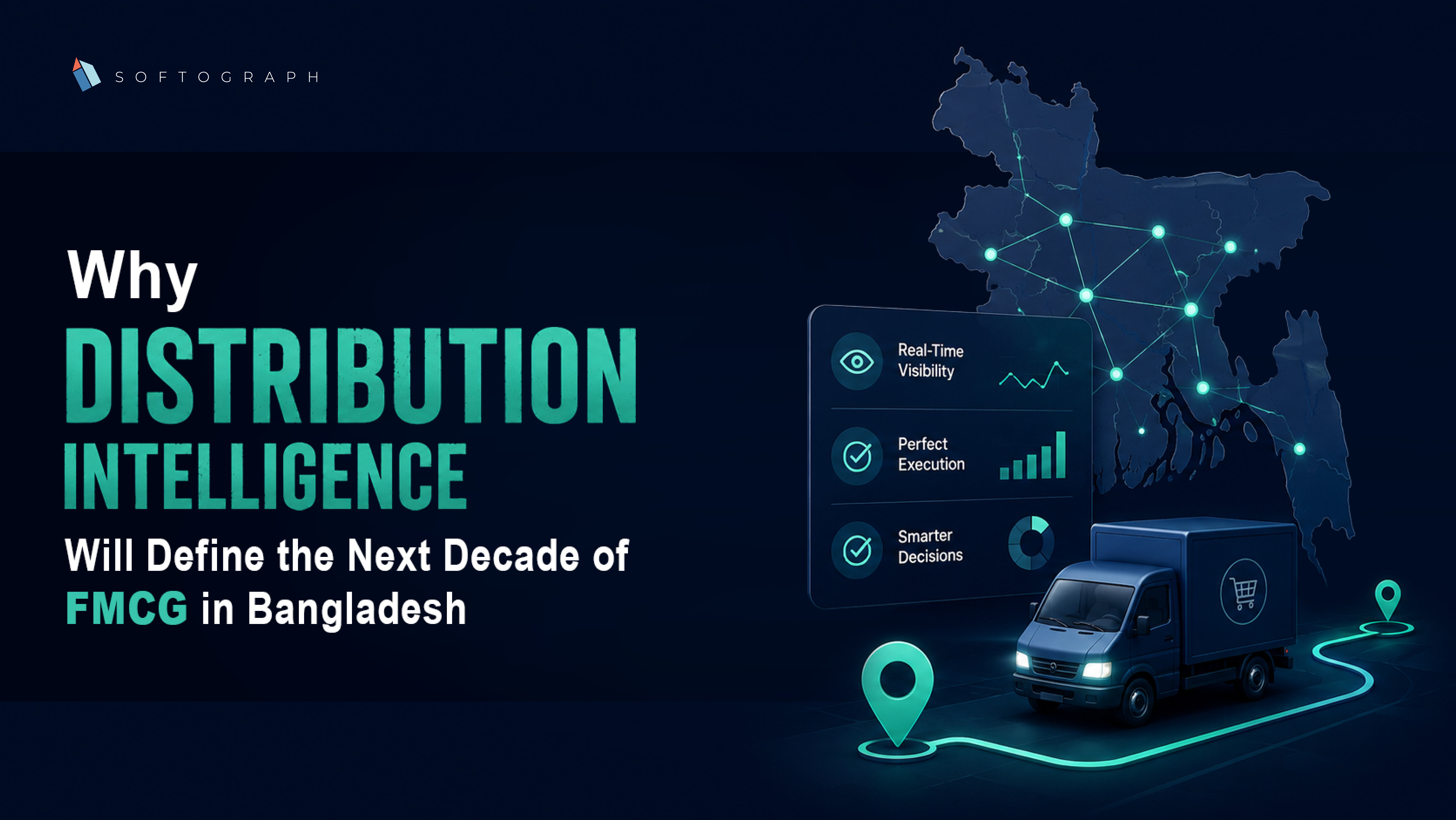 Digital dashboard showing AI-driven FMCG distribution intelligence and supply chain analytics in Bangladesh.